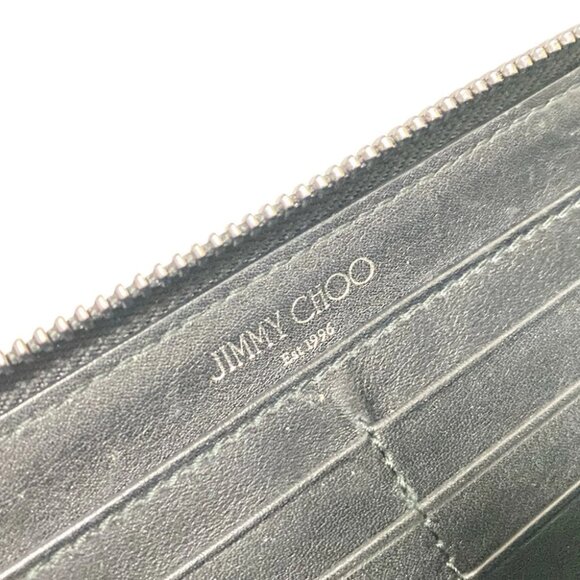 Auth JIMMY CHOO Carnaby - Dark Gray Leather Long Wallet - Picture 6 of 8